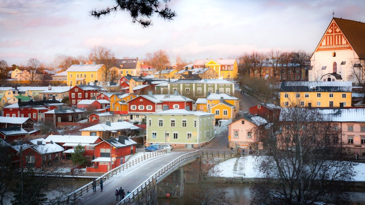 View of Colorful Houses in the City of Porvoo, Finland