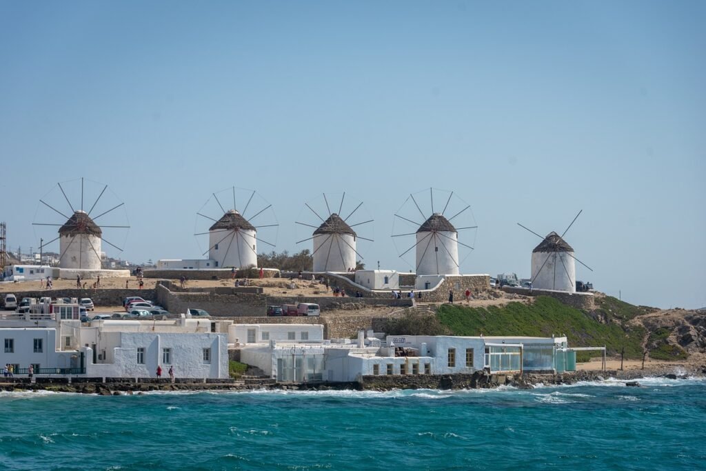 mykonos, greece, windmills