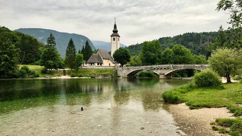 lake, slovenia, mountains