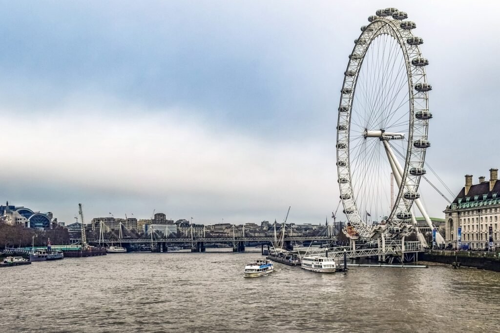 ferris wheel, london eye, river